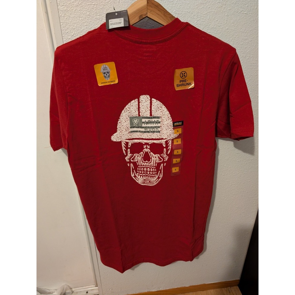 Men's Ariat Red Work Rebar T Shirt With Skull And‎ Hard Hat Size Small